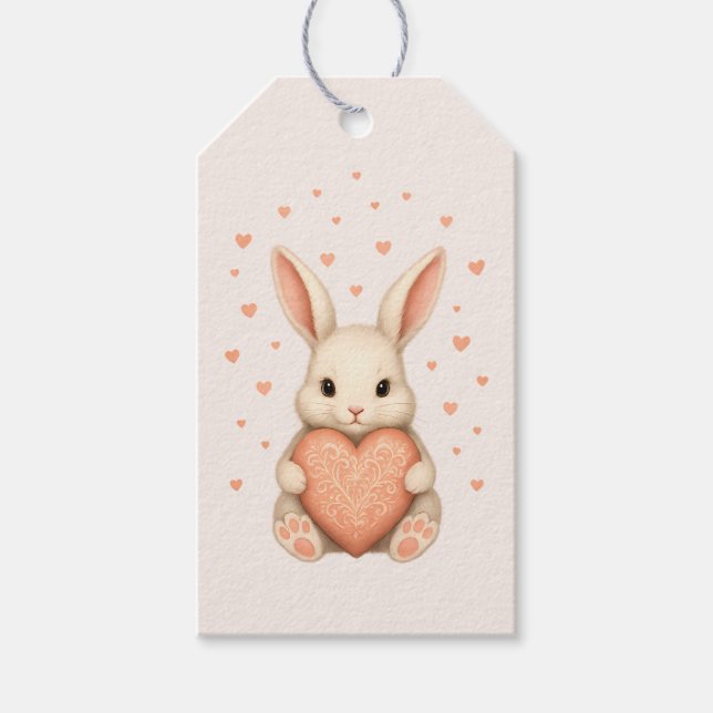 Étiquettes-cadeau Cute Little Bunny with Heart on Soft Blush (Devant)