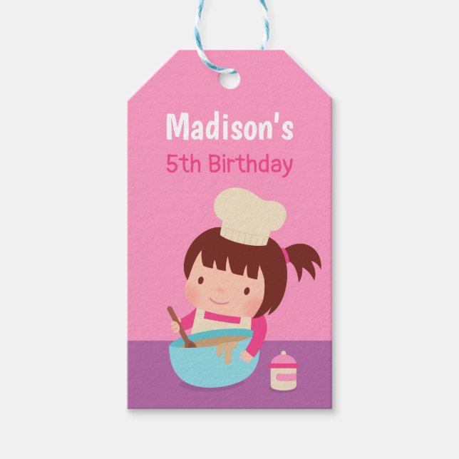 Étiquettes-cadeau Cute Little Girl Cuisinier Chef Fête d'anniversair (Devant)