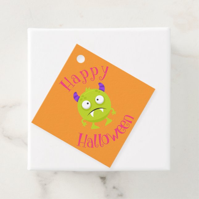 Étiquettes Cadeau Cute Little Monster Orange Halloween Party (En situation)