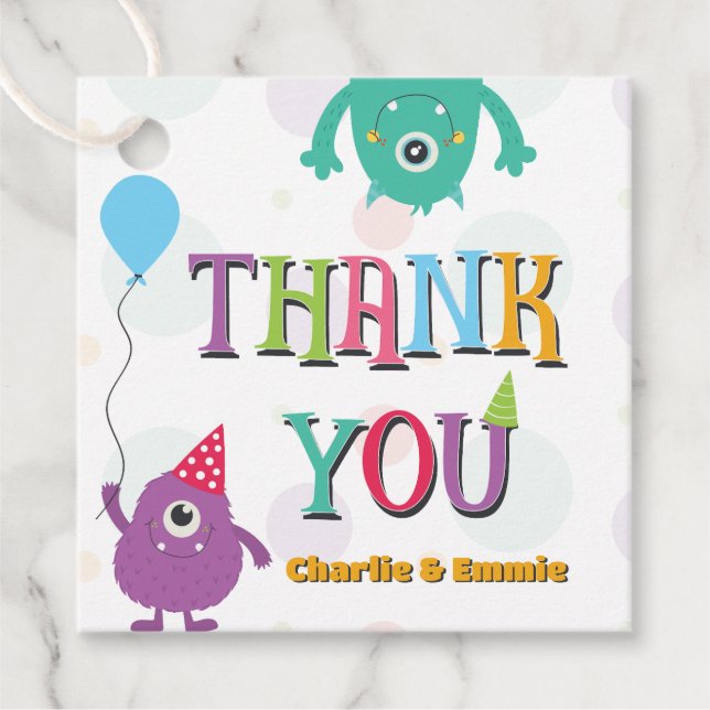 Étiquettes Cadeau Cute Little Monsters Anniversaire Merci de fête (Devant)