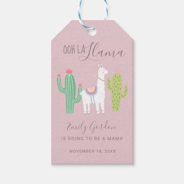 Étiquettes-cadeau Cute Llama Baby shower Succulente fille rose (Devant)