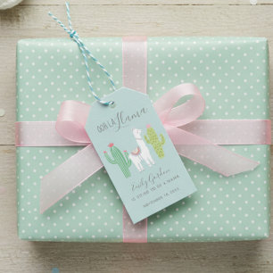 Étiquettes-cadeau Cute Llama Baby shower Succulents Garçon Bleu