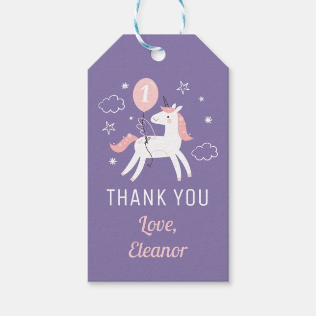 Étiquettes-cadeau Cute Magique Unicorn Anniversaire Merci (Devant)