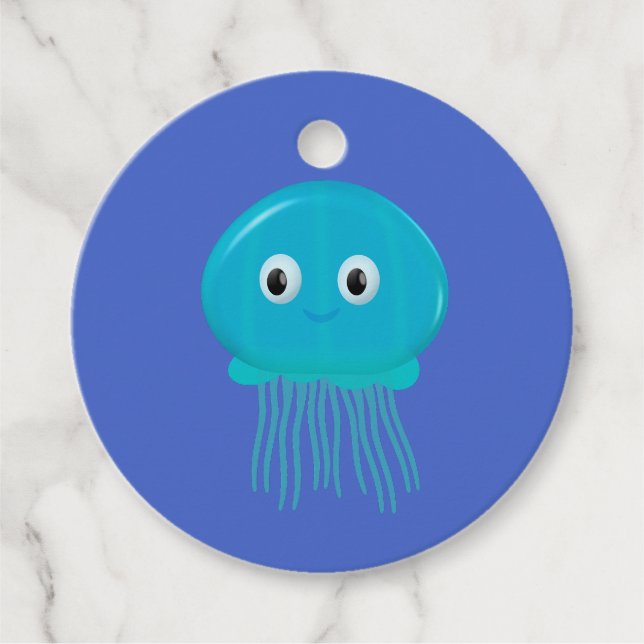 Étiquettes Cadeau Cute méduse Cartoon Dans L'Océan Bleu (Devant)