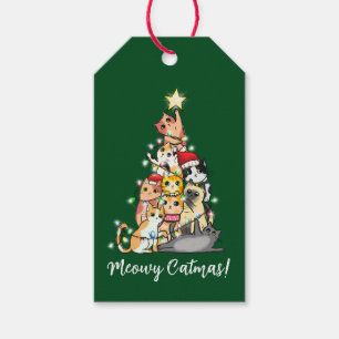 Étiquettes-cadeau Cute Meowy Catmas Chats Noël Arbre Personnalisé