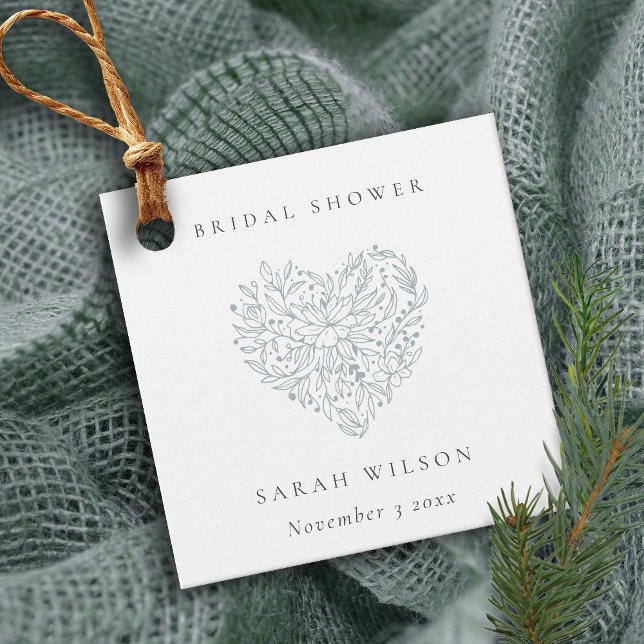 Étiquettes Cadeau Cute Minimal Bleu Dusky Fête des mariées de coeur  (Créateur téléchargé)