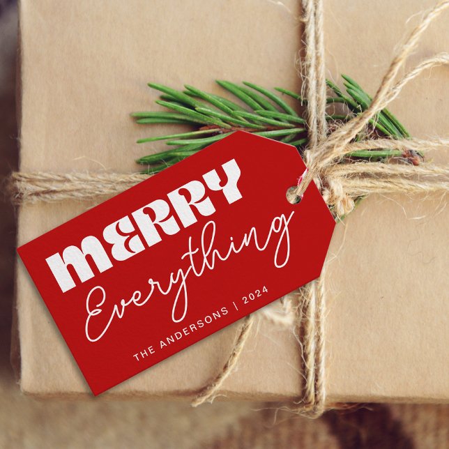 Étiquettes-cadeau Cute Minimaliste Rétro Merry Tout Rouge (Créateur téléchargé)