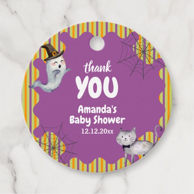 Étiquettes Cadeau Cute Moderne Un Petit Boo Ghost Baby shower Chat (Devant)