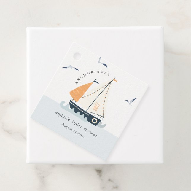 Étiquettes Cadeau Cute Nautical Blue Sailboat Baby shower Pastel (En situation)