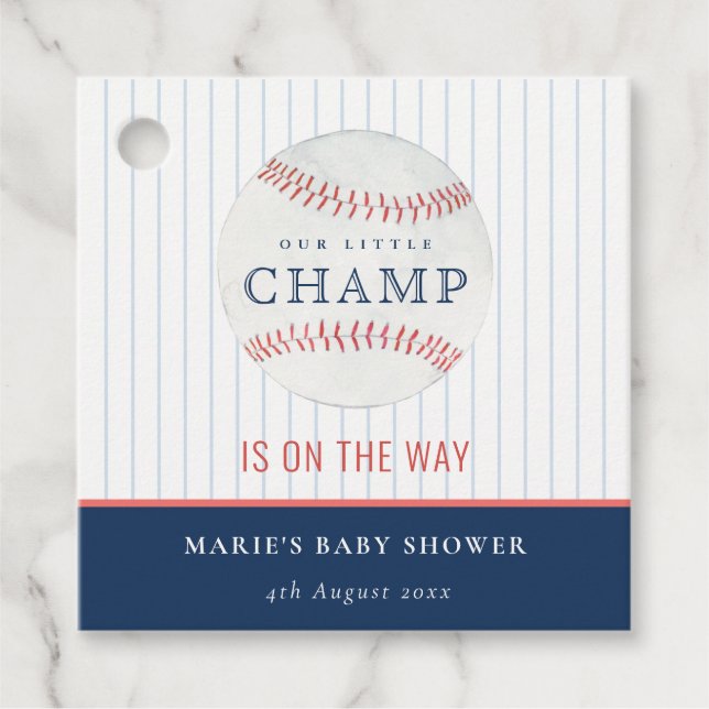 Étiquettes Cadeau Cute Navy Notre Petit Champ Baby shower De Basebal (Devant)