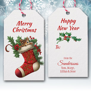 Étiquettes-cadeau Cute Noël Brown écureuil Pékin