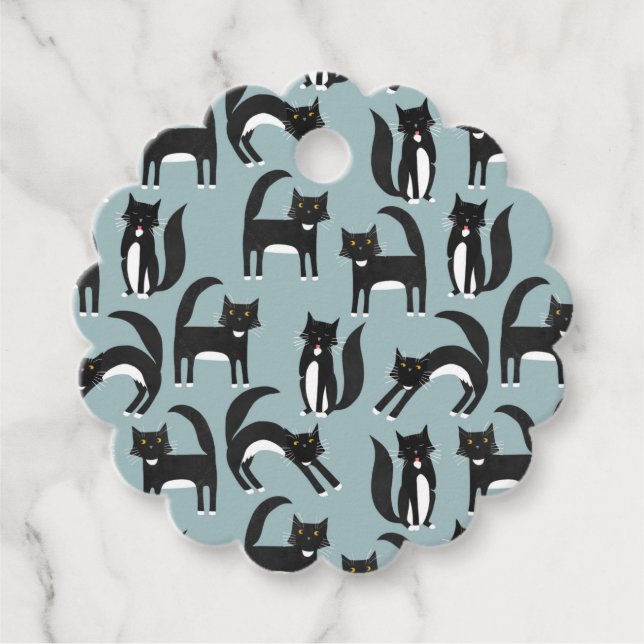 Étiquettes Cadeau Cute noir et blanc Motif de chat Tuxedo (Devant)