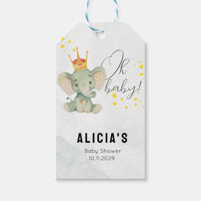 Étiquettes-cadeau Cute Oh Baby Gender Neutral Elephant Baby Shower  (Devant)
