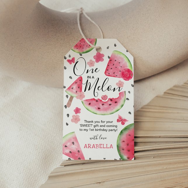 Étiquettes-cadeau Cute 'One in a Melon' 1er anniversaire Merci (Créateur téléchargé)