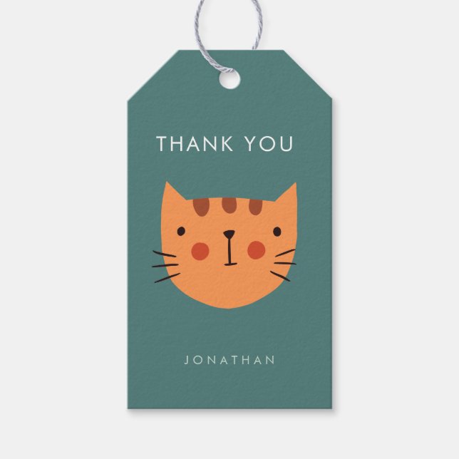 Étiquettes-cadeau Cute Orange Chat Anniversaire merci (Devant)