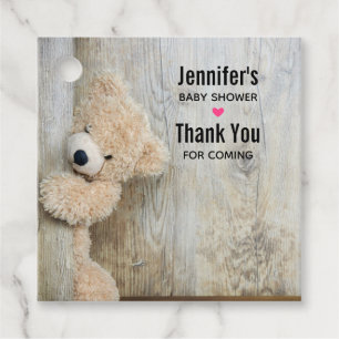 Étiquettes Cadeau Cute Ours Stuffé Baby shower Mur Rustique En Bois