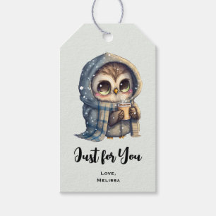Étiquettes-cadeau Cute Owl tenir un café juste pour vous