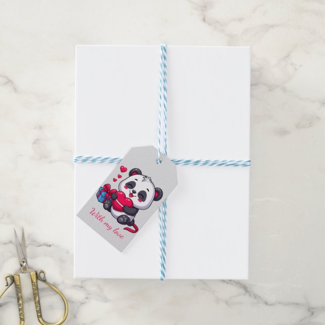 Étiquettes-cadeau Cute Panda Hugging Heart (Avec de laficelle)