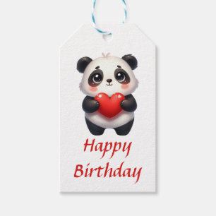 Étiquettes-cadeau Cute panda tenant coeur