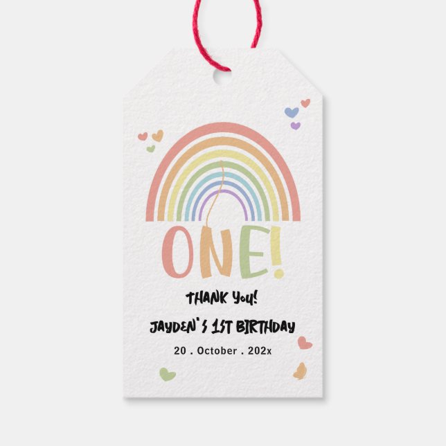 Étiquettes-cadeau Cute Pastel Arc-en-ciel 1er anniversaire (Dos)
