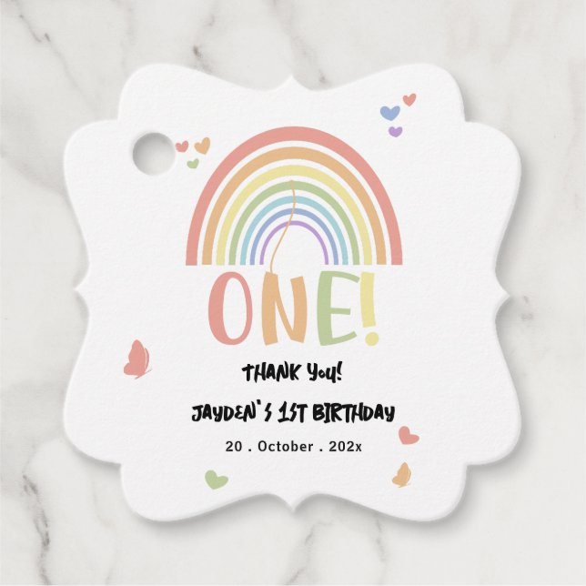 Étiquettes Cadeau Cute Pastel Arc-en-ciel 1er anniversaire (Devant)