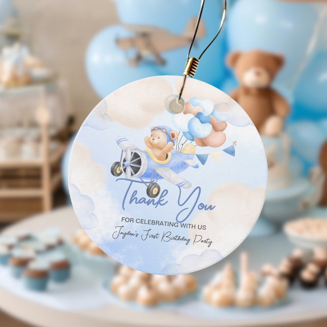 Étiquettes Cadeau Cute Pastel Bleu Brown ours bébé Merci (Créateur téléchargé)