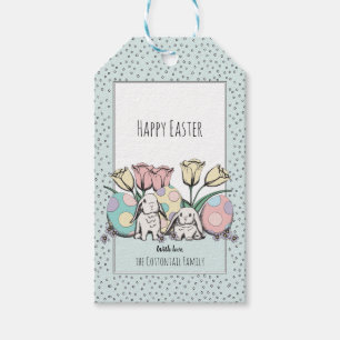 Étiquettes-cadeau Cute Pastel Bunny Rabbit Joyeux Pâques Nom de fami