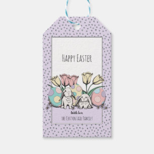 Étiquettes-cadeau Cute Pastel Bunny Rabbit Joyeux Pâques Nom de fami
