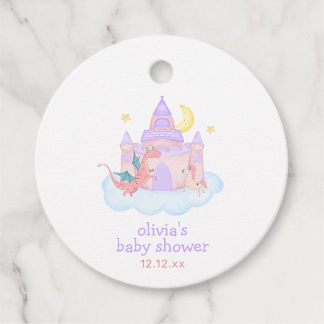 Étiquettes Cadeau Cute Pastel Fairytale Dragon Unicorn Baby shower (Devant)