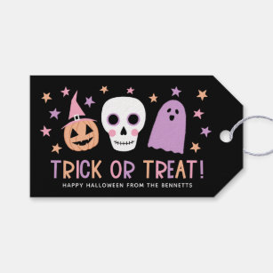 Étiquettes-cadeau Cute Pastel Halloween Trick ou traiter crâne blanc