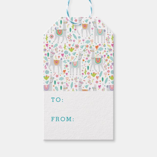 Étiquettes-cadeau Cute Pastel Llama Motif (Devant)