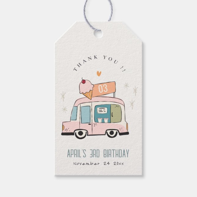 Étiquettes-cadeau Cute Pastel Sweet Time Glace Cream Camion Annivers (Devant)