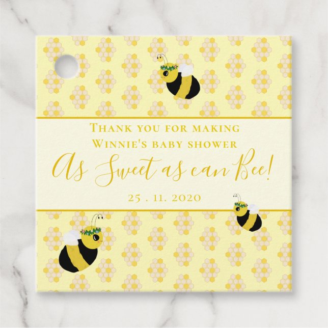 Étiquettes Cadeau Cute Pastel Yellow Bee Honeycomb Baby shower (Devant)