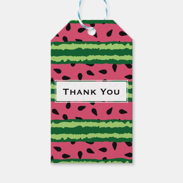 Étiquettes-cadeau Cute pastèque Motif rose et Merci vert (Devant)