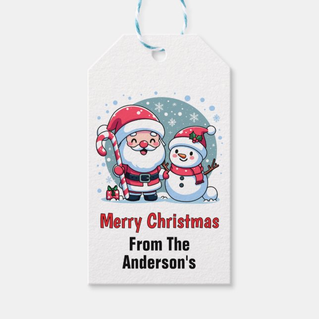Étiquettes-cadeau Cute Père Noël Et Motoneige Noël Personnalisé (Devant)