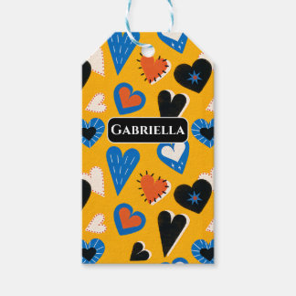 Étiquettes-cadeau Cute Personalized Mustard Hearts Pattern