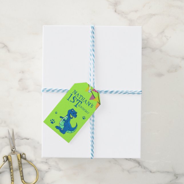 Étiquettes-cadeau Cute Personnalisé Vert Bleu Dinosaure Thématique A (Avec de laficelle)