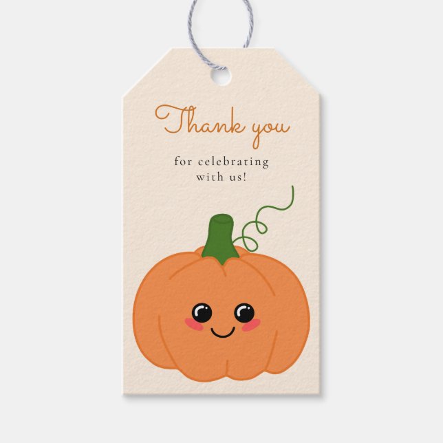 Étiquettes-cadeau Cute Petit Citrouille Merci Baby shower d'automne (Devant)