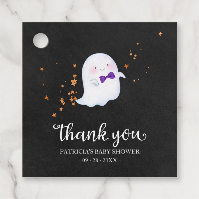 Étiquettes Cadeau Cute Petit Fantôme Halloween Baby shower Merci (Devant)
