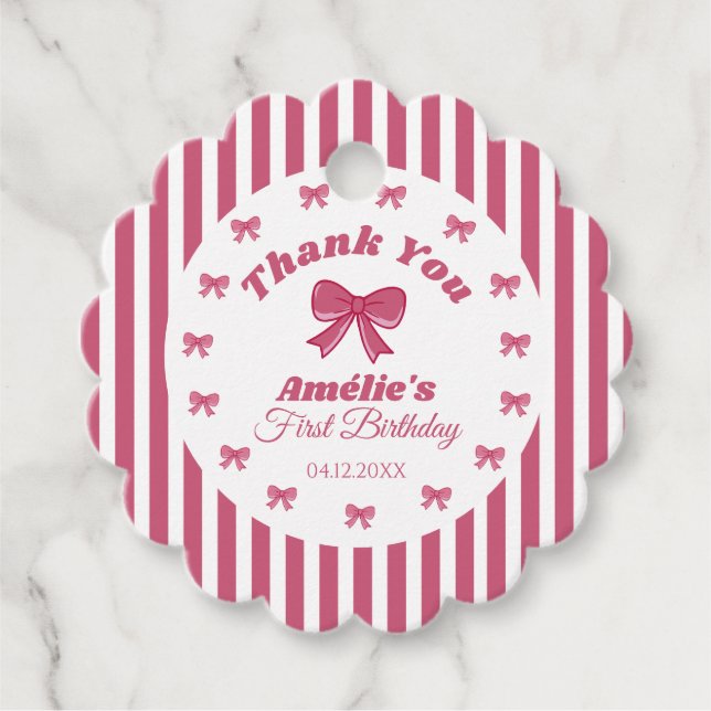 Étiquettes Cadeau Cute Pink Bow 1st Birthday  (Devant)