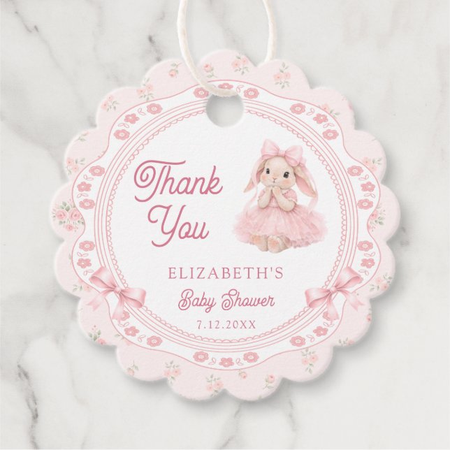 Étiquettes Cadeau Cute Pink Bunny Baby Shower Thank You (Devant)