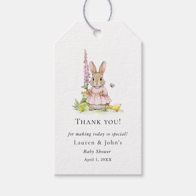 Étiquettes-cadeau Cute Pink Bunny Girl Baby Shower thank you  (Devant)