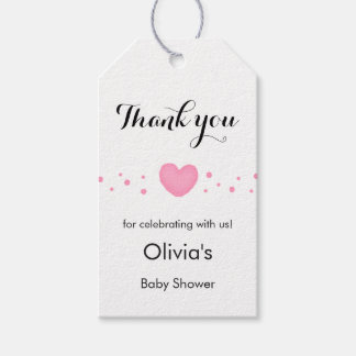 Étiquettes-cadeau Cute Pink Heart Thank You Baby Shower Gift Tags