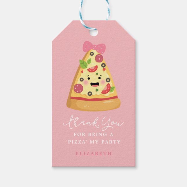 Étiquettes-cadeau Cute Pizza Anniversaire Merci Filles (Devant)