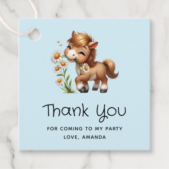 Étiquettes Cadeau Cute Pony Manger Mangeurs Merci (Devant)