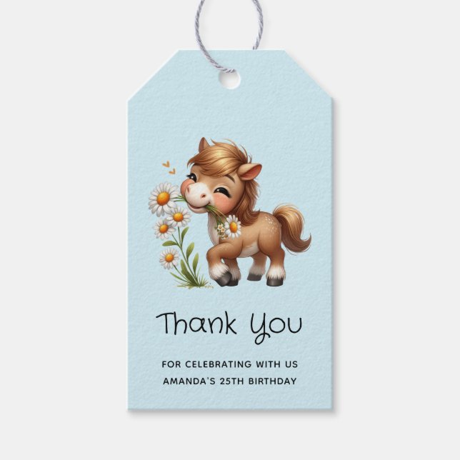 Étiquettes-cadeau Cute Pony Manger Mangeurs Merci (Devant)