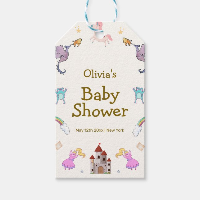 Étiquettes-cadeau Cute Princess Dragon Unicorn Baby shower (Devant)