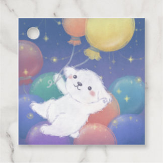 Étiquettes Cadeau Cute Puppy with Balloons & Stars