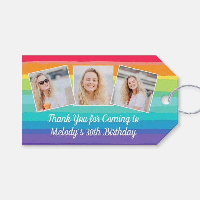 Étiquettes-cadeau Cute Rainbow Photo Collage Personnalisé Anniversai (Devant (Horizontal))