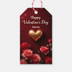 Étiquettes-cadeau Cute Red floral & Coeurs roses Saint Valentin
